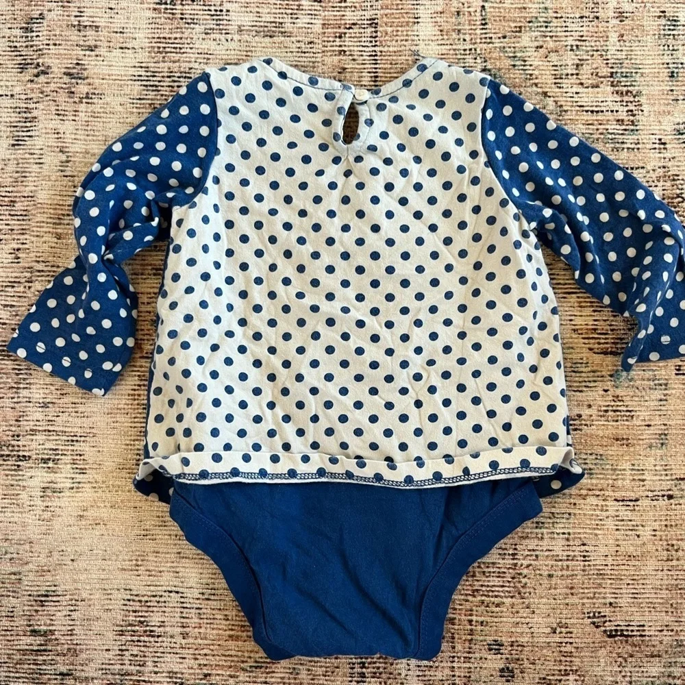 Gap Baby Girl Long Sleeve Layered Onesie Tee Blue Dots 6-12 Months